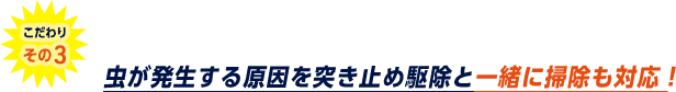 虫が発生する原因を突き止め駆除と一緒に掃除も対応。